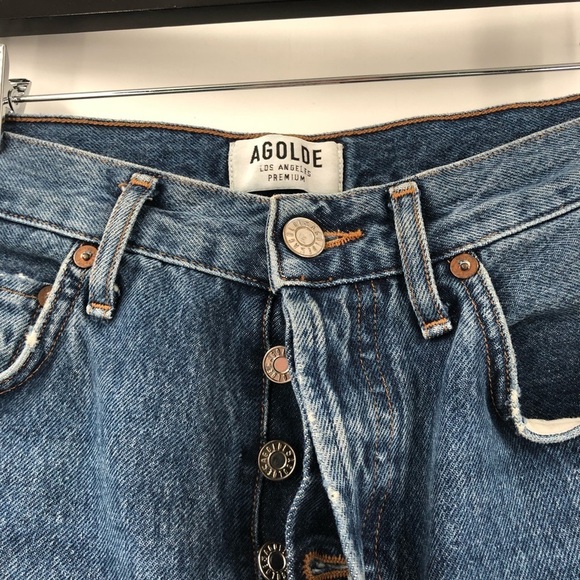 AGOLDE Riley High Rise Straight Jeans Button Fly Distressed Hems 25 High Waist - Picture 3 of 8